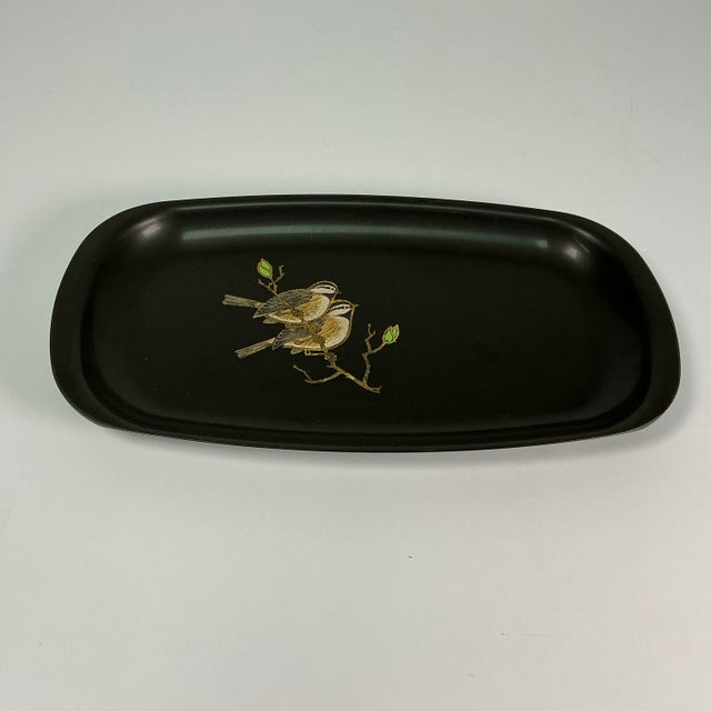 This is a wonderful vintage Couroc of Monterey Serving Tray. It’s the company’s iconic Black tray with two inlaid Sparrows...