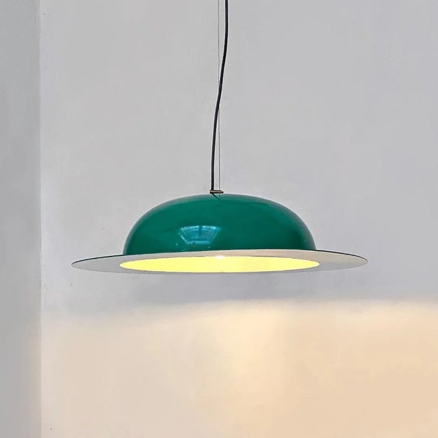 1970s Mid-Century Modern Italian Hat-Shaped Green Metal Chandelier, 1970s For Sale - Image 5 of 16