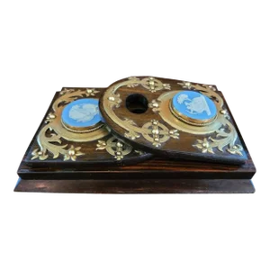 19c British Coromandel, Brass With Large Jasperware Medallions Book Slide