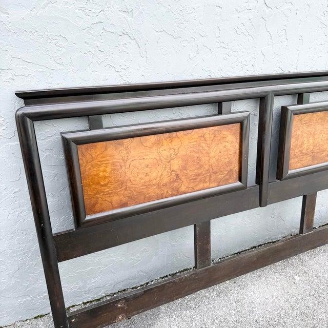 Mid 20th Century Vintage Chinoiserie Black and Burlwood King Size Headboard For Sale - Image 5 of 5