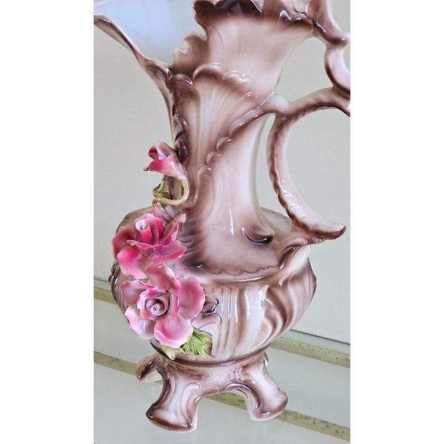 Vintage Italian Capodimonte Porcelain Floral Pitcher Ewer / Vase For Sale - Image 9 of 18