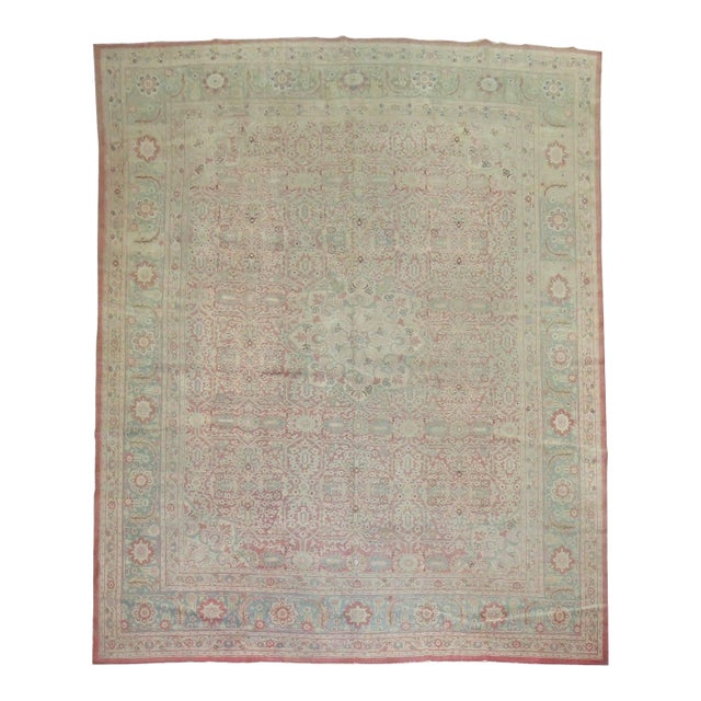 Early 20th Century Zabihi Collection Indian Amritsar Fine Pink Mint Green Rug - 11'2" x 14'2" For Sale