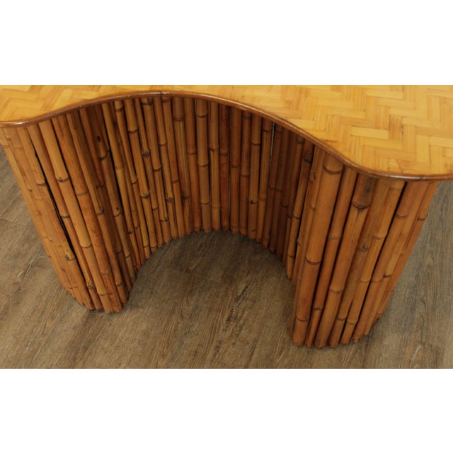 Vintage Bamboo Kidney Shape Vanity with Mirror, Stool - a Pair For Sale - Image 12 of 13