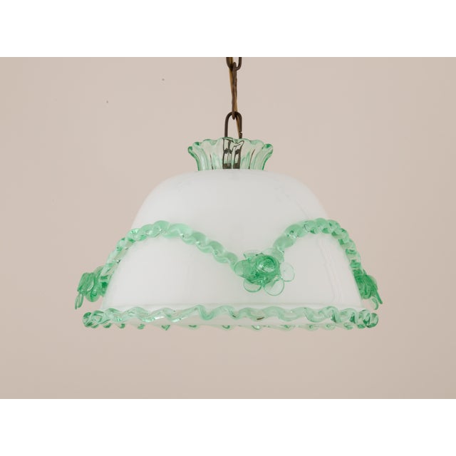 Antique Murano Glass Pendant Light Arsenic Jade Light Green Opaline For Sale - Image 4 of 14