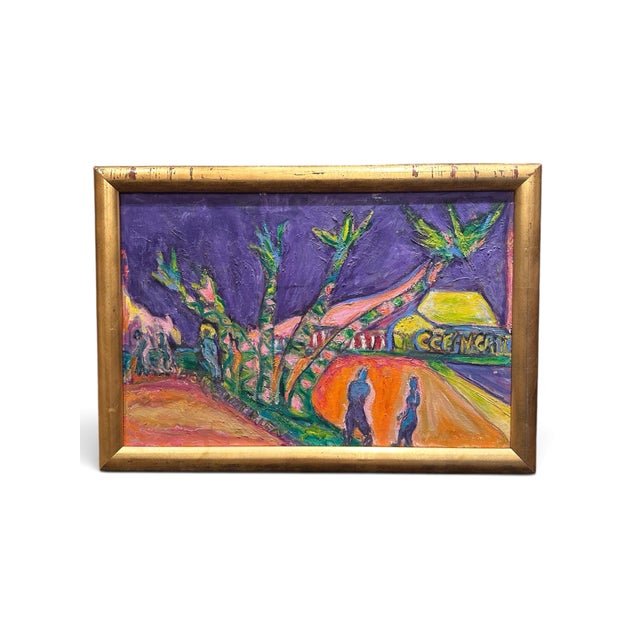 Modern Mid-Century Modern Fauvist Style Tropical Signed Landscape Painting. For Sale - Image 3 of 8