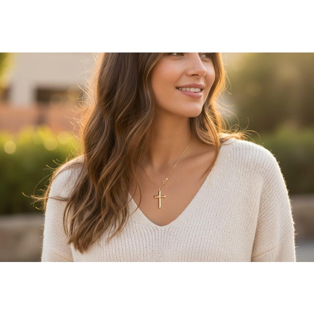 This 14K yellow gold cross pendant captures the perfect balance of elegance, meaning, and understated luxury. Expertly...