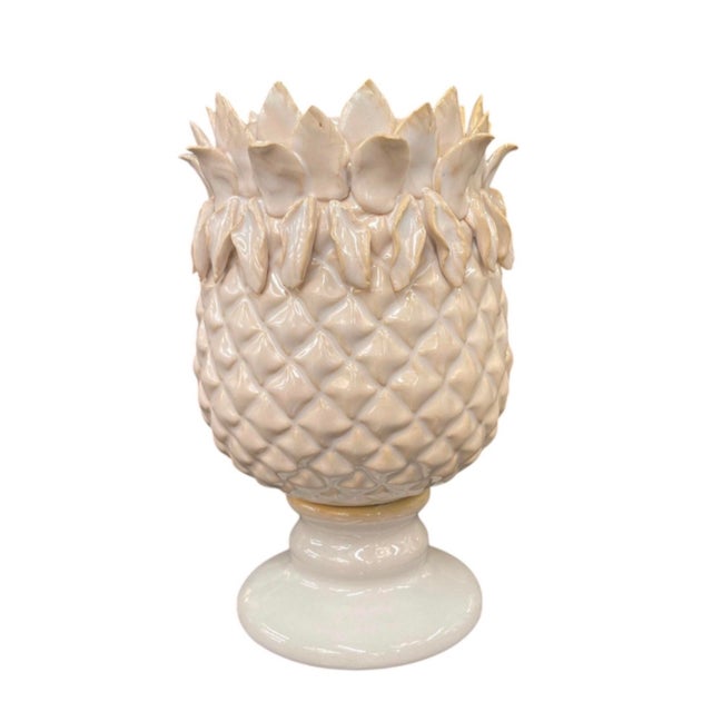 Italian Vintage Italian Ceramic Pineapple Pedestal Vase For Sale - Image 3 of 12