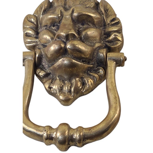 Vintage 1940s Brass Regal Lion Door Knocker For Sale - Image 6 of 7