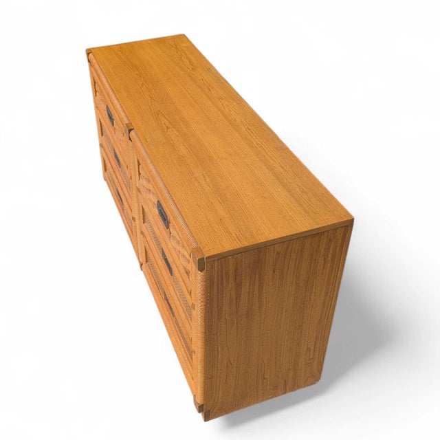 Vintage Dixie Rattan and Wood Six-Drawer Dresser With Mirror 1960s For Sale - Image 14 of 15