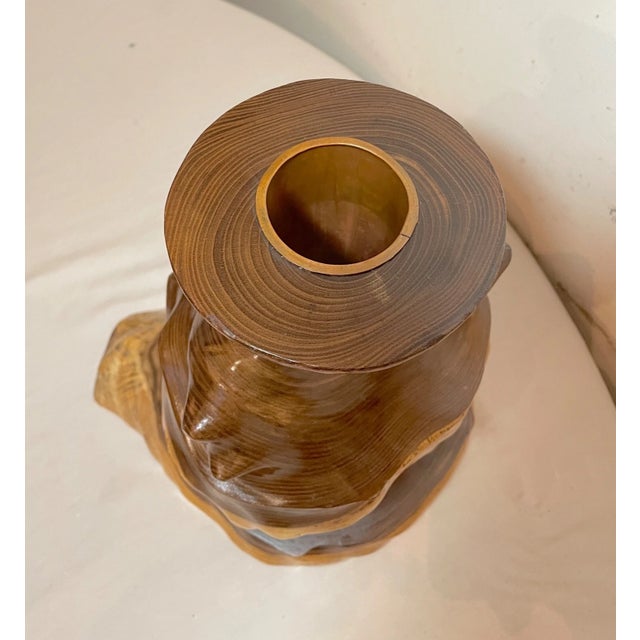 Modern Handmade Turned High Gloss Wood Vase Sculpture With Matching Base For Sale - Image 11 of 12