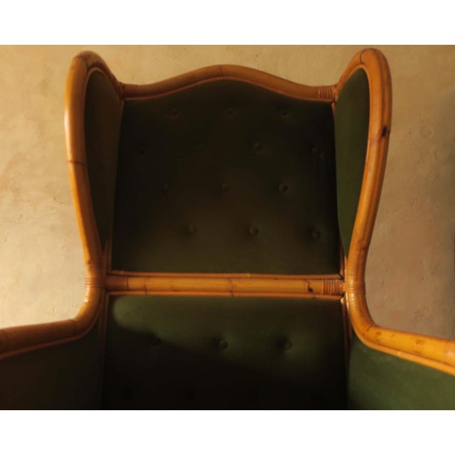 Mid-Century Wing Lounge Chair in Bamboo and Olive Green, 1960s For Sale - Image 9 of 18