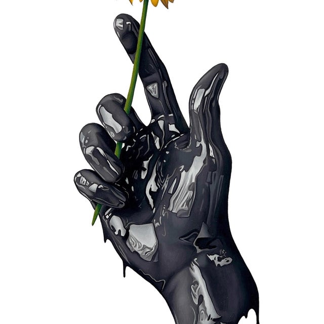 Contemporary Golden Hour by Tanner Valant | Color pencil on paper Hand holding a sunflower. For Sale - Image 3 of 5