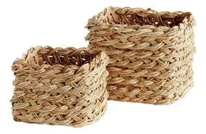 Abaca French Braid Storage Baskets Square, Set of 2