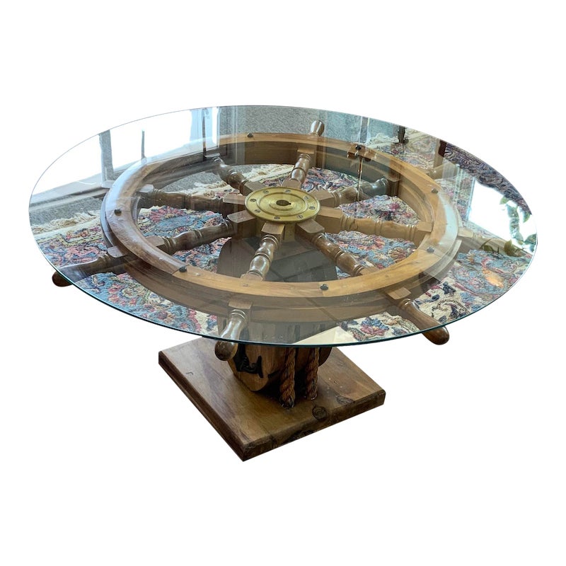 20th Century Glass Topped Nautical Wheel Coffee Table Chairish