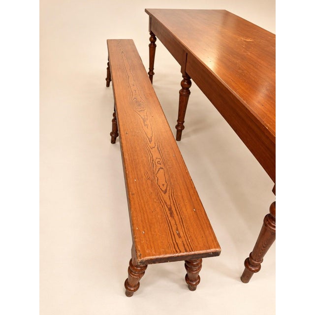 Louis Philippe Farmhouse Pitchpin Table and Benches, 1950s, Set of 3 For Sale - Image 6 of 8