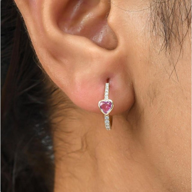 0.49 cts Natural pink sapphire & 0.18 cts diamond earrings in 14k gold For Sale - Image 11 of 18