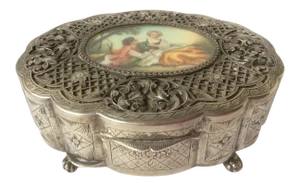 European Silver Jewel Box With Painting