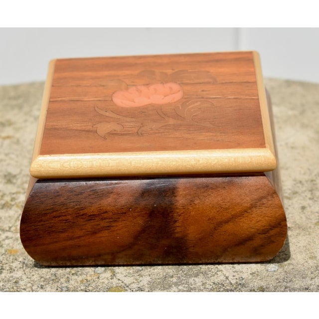 Vintage Italian Floral Inlaid Wood Bombe' Shaped Jewelry Trinket Box For Sale - Image 9 of 12
