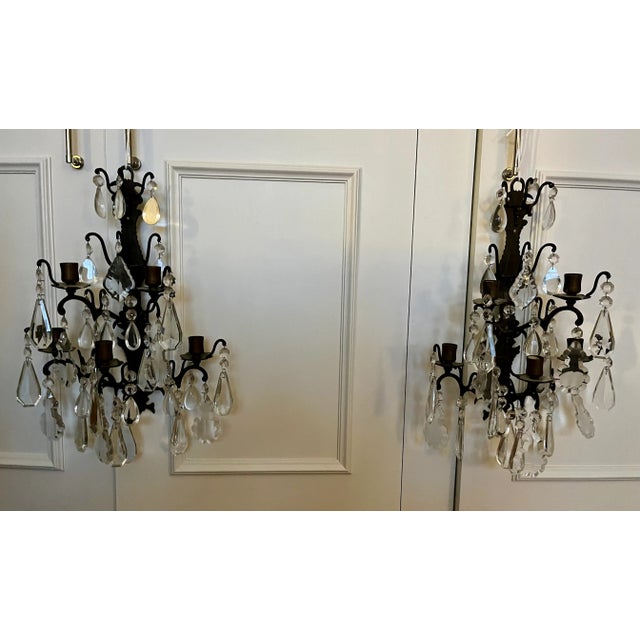 Pair 1920's Crystal Candle Sconces For Sale - Image 11 of 11