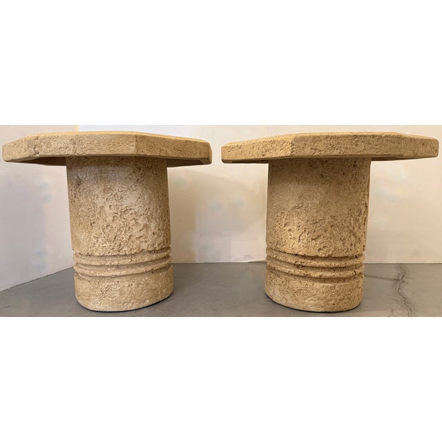 Faux Coral Rock Pedestal Side Tables From 80's/a Pair For Sale - Image 4 of 8