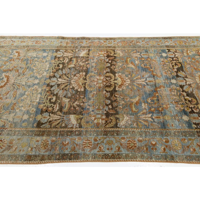 Blue Antique Malayer Wool Area Rug With Muted Blue and Earth Tone Floral Pattern For Sale - Image 8 of 9