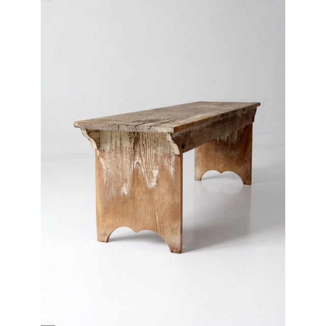 Antique Primitive Wood Farmhouse Bench For Sale - Image 9 of 16