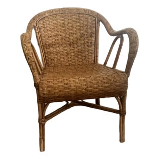 1990s Woven Wicker and Rattan Arm Chair For Sale