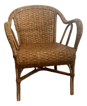 1990s Woven Wicker and Rattan Arm Chair