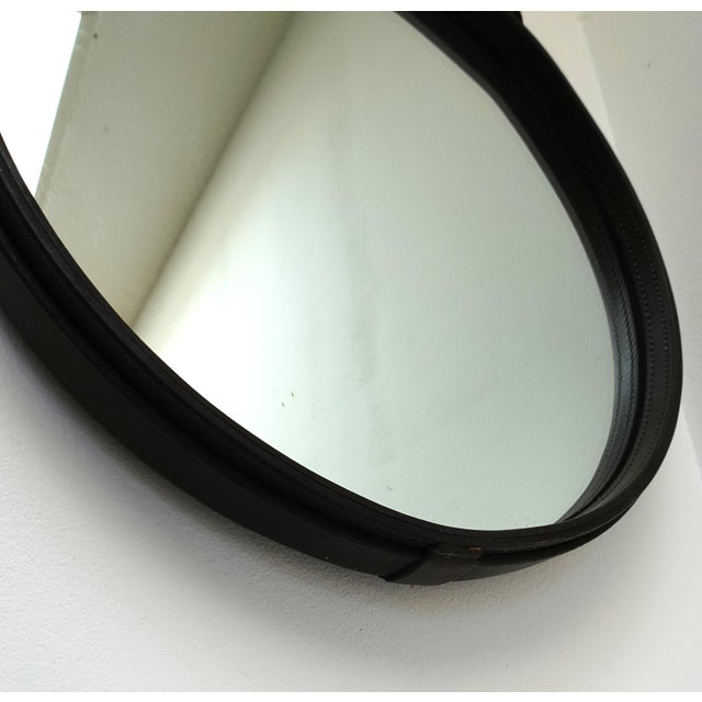 Metal Large Sadderly Leather Round Mirror by Jacques Adnet, 1940s For Sale - Image 7 of 18