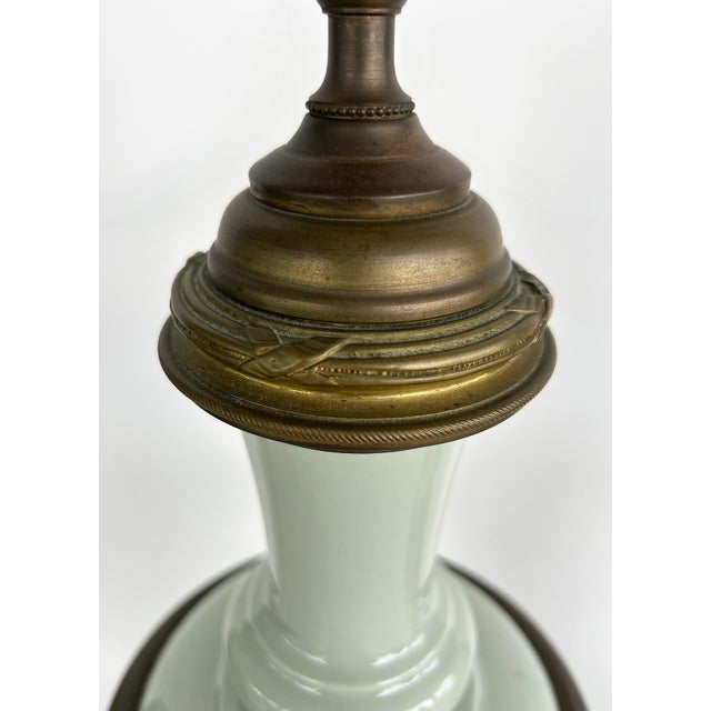 Late 19th Century French Celadon Pâte-Sur-Pâte Porcelain Lamps With Custom Shantung Silk Shades - a Pair For Sale - Image 18 of 18