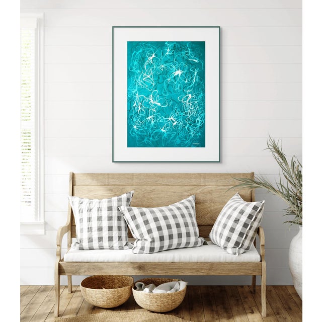 "Aqua Chiffon No. 2 - Compressed Veil" - Teal Abstract Acrylic Painting on Paper by Sara Richardson For Sale - Image 6 of 6
