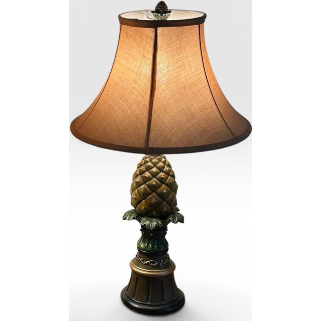 Vintage Hollywood Regency Painted Composition Pineapple Lamps - A Pair For Sale In Portland, ME - Image 6 of 17