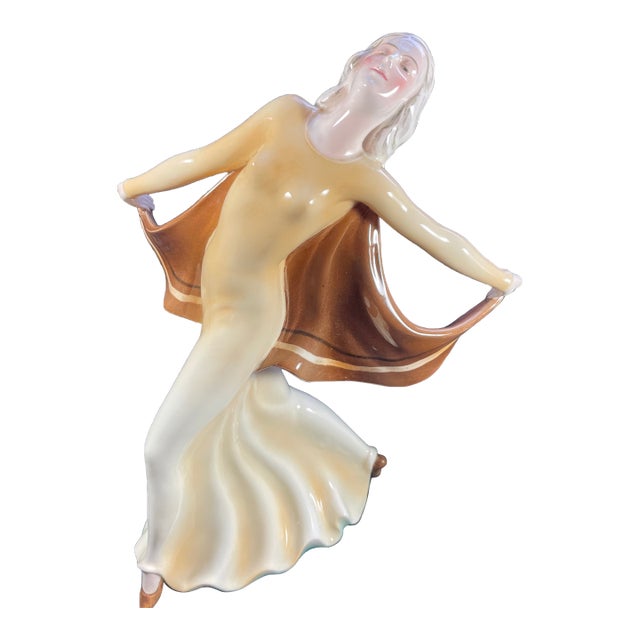 Vintage 1930s 1940s German Dancing Woman Ceramic Figurine by Josef Lorenzl For Sale