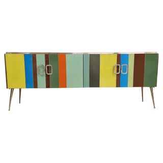 Credenza with 4 Multicolor Glass Doors, 1980s For Sale