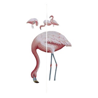 36" * H96" * 2ps, Neoclassical Hand-Painted Flamingo Luxury Retro Seamless Wall Mural For Sale