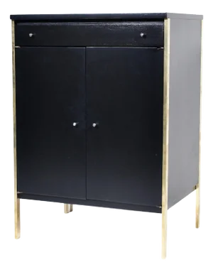 Paul McCobb for Directional Black Two Door Cabinet with Brass Leg Posts