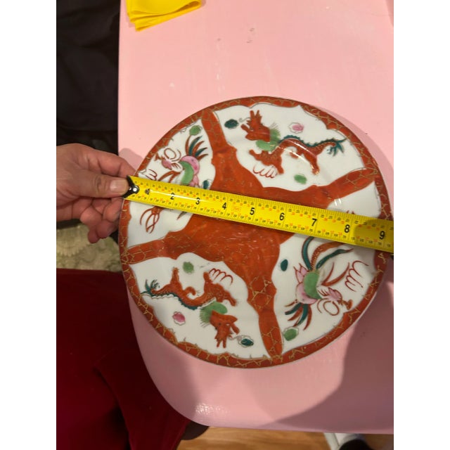 1980s Asian Porcelain Red and Green Dragon Design Plates- Set of 3 For Sale In Los Angeles - Image 6 of 7