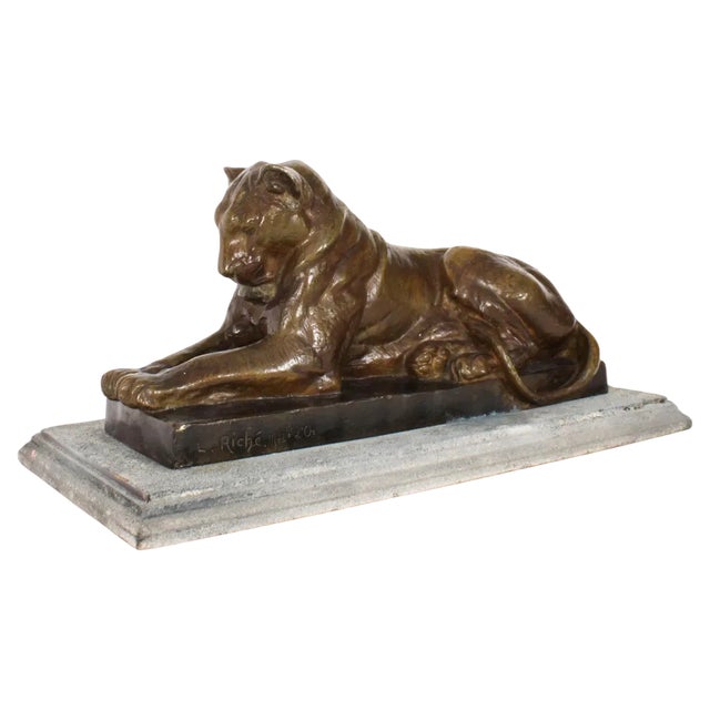 Louis Riche, Antique Sculpture of Lioness, Early 20th Century, Bronze For Sale