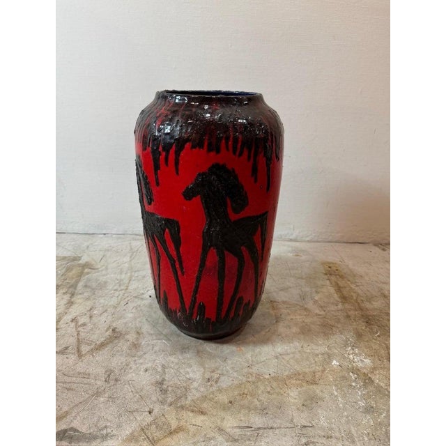 Red Fat Lava Horses Vase by Scheurich, Western Germany, 1960s For Sale - Image 11 of 12