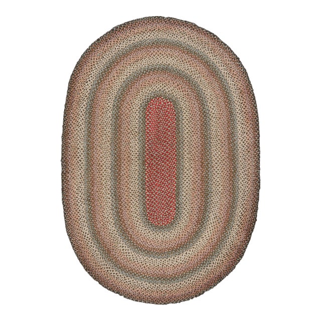 Antique Hooked Oval Rug With Polychromatic Braided Stripes, From Rug & Kilim For Sale