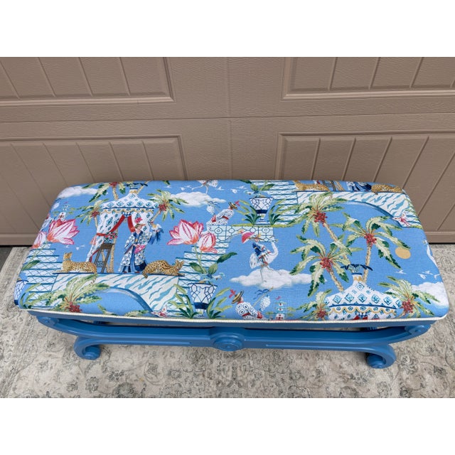 Vintage Hand Painted Chinoiserie Bench For Sale - Image 10 of 14