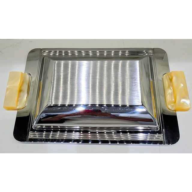 Silver Vintage French Couzon 18/10 Stainless Steel Bar Tray With Resin Handles – Art Deco Cocktail Serving Platter For Sale - Image 8 of 9