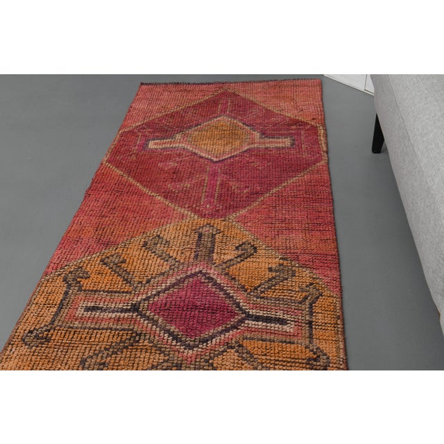 Vintage Turkish Hand-Knotted Wool Cotton Red Runner Rug For Sale - Image 4 of 12