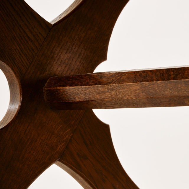 Brown Brutalist Oak Dining Table and Chairs, 1970s, Set of 7 For Sale - Image 8 of 18
