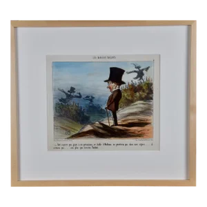 Daumier Colored Lithographic Satire of a Man Concerned for His Vineyard and Wine, 1853