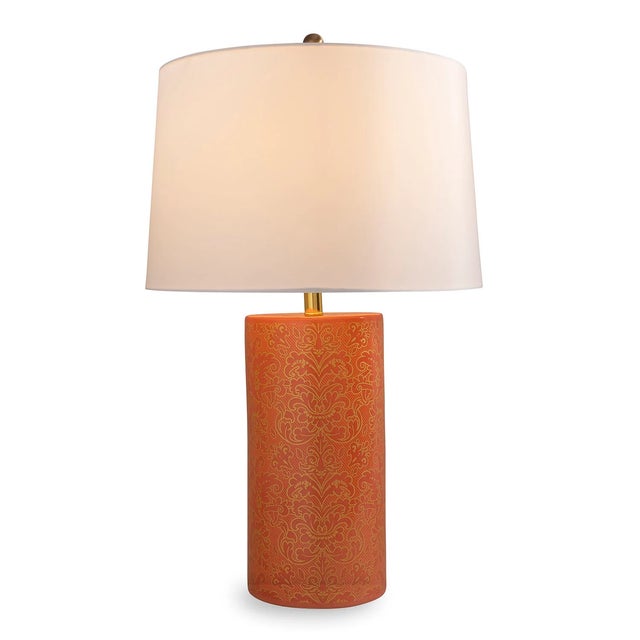 Ceramic Williamsburg for Port 68 Richmond Damask Coral Lamp For Sale - Image 7 of 7