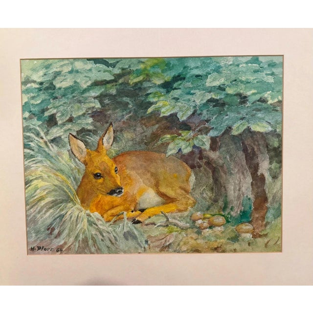 1960s Heinrich Pforr, Resting Deer, 1964, Watercolor For Sale - Image 5 of 11
