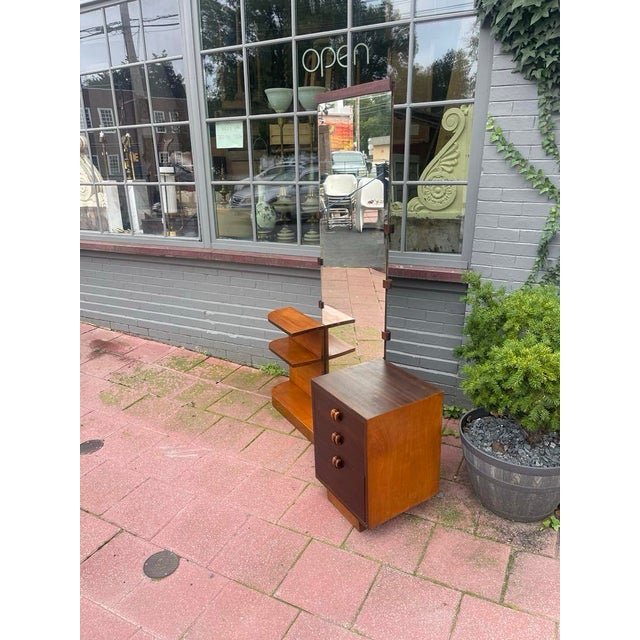 Early 20th Century Early 20th Century Art Deco Gilbert Rohde Walnut Vanity With Stool & Mirror For Sale - Image 5 of 6