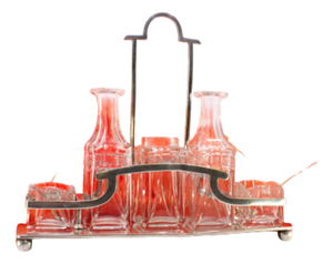 Liqueur Decanter with Silver Structure and Cut Glass Cruets and Dinnerware Accessories, Set of 7