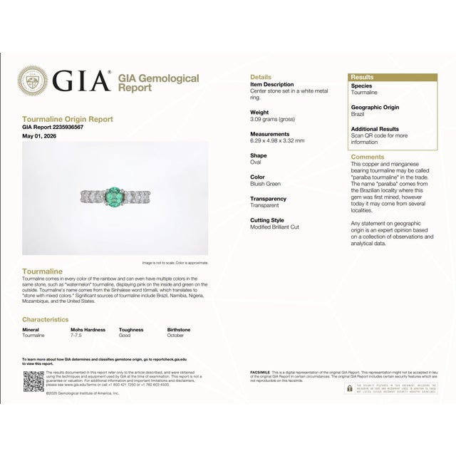 Metal Mid 20th Century Lugano Gia Brazilian Paraiba Tourmaline Diamond 18k White Gold Wedding Band, Size 6.75 For Sale - Image 7 of 8